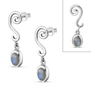 Swirling Ethnic Dangling Drop Stud Silver Earrings w/ Labradorite Stone - e166